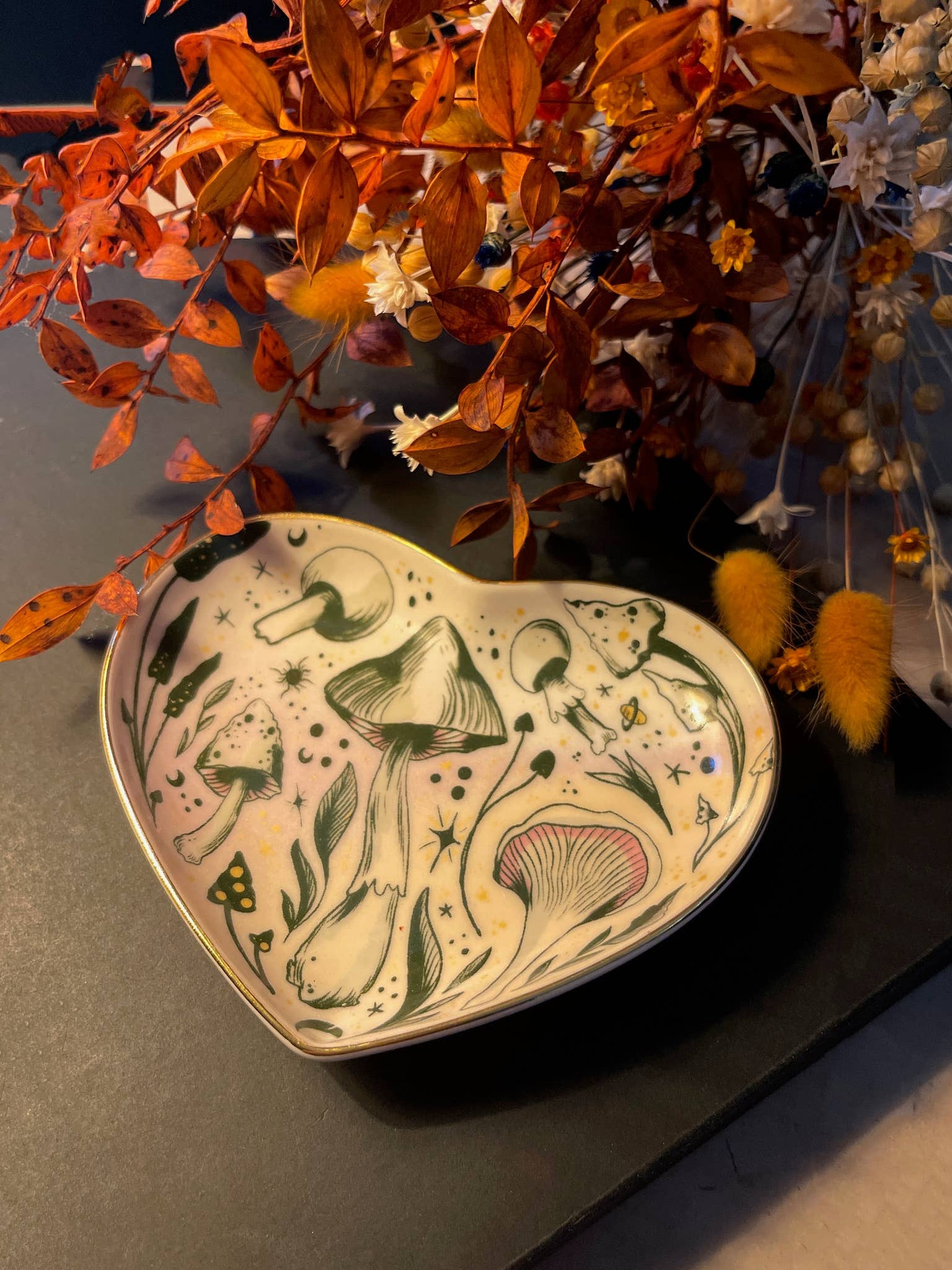 Starry Mushrooms Ceramic Heart Dish